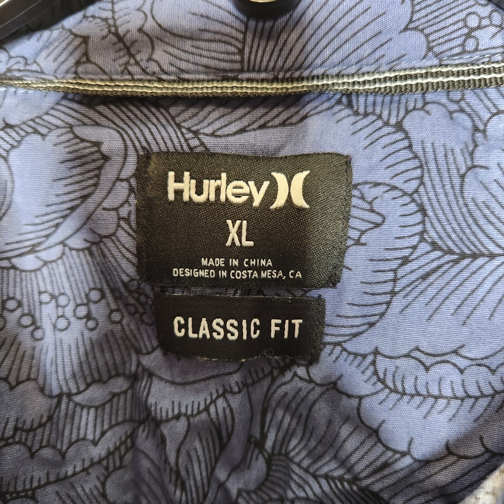 Hurley Classic Fit Men's Blue Floral Shirt Short Sleeve Size XL - Picture 3 of 10
